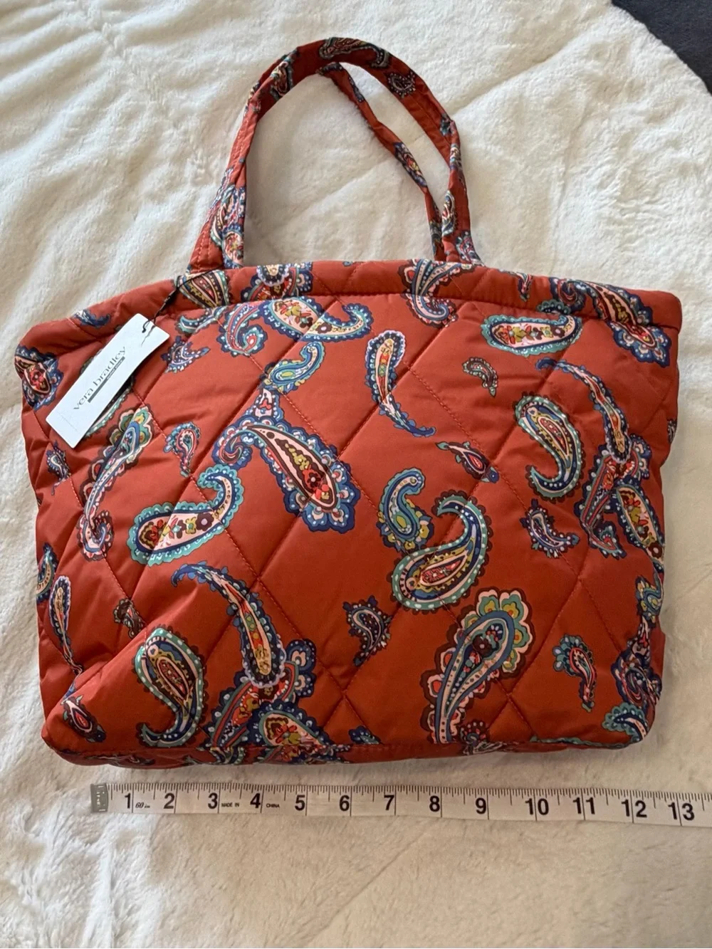 New Vera Bradley Orange Paisley Quilted Tote Bag